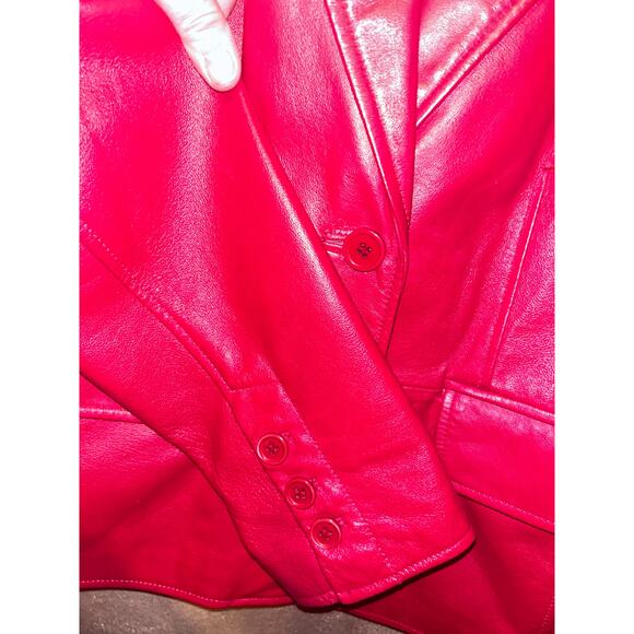 Worthington Professional Office Business Preppy Patriotic Red Leather Blazer - Picture 2 of 7